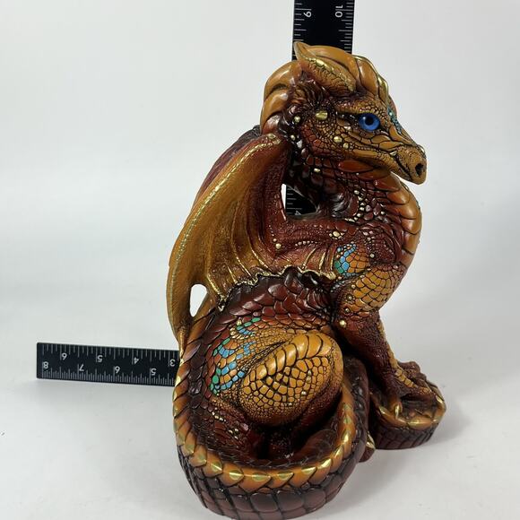 Windstone Editions 1986 Dragon Vintage Statuette Turquoise Gold Brown 9.5" Pena - Picture 15 of 16